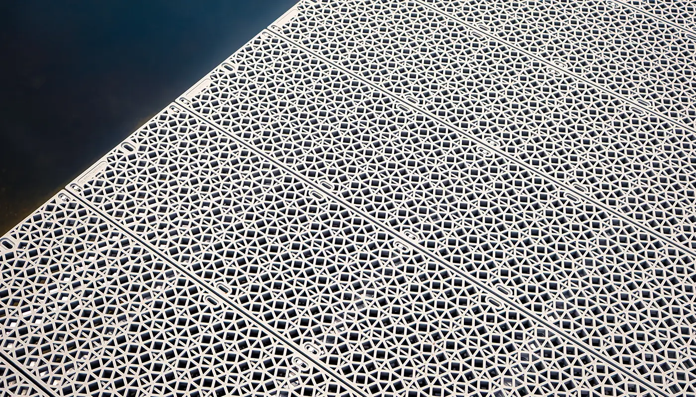 Photograph of South Rock decking plastic product over a lake